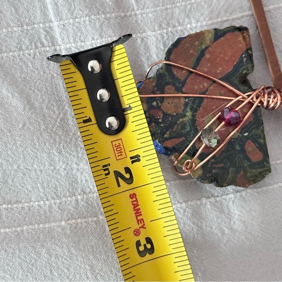 Artisan Wire Wrapped Jasper Bold Stone Pendant Necklace Handmade on Leather Cord - Picture 7 of 10